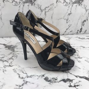 L.K. Bennett Black Patent Stiletto Sandals New!